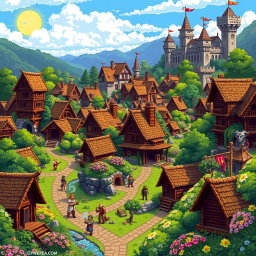 A vibrant pixel art depiction of the Rampart city from the video game Heroes of Might and Magic III