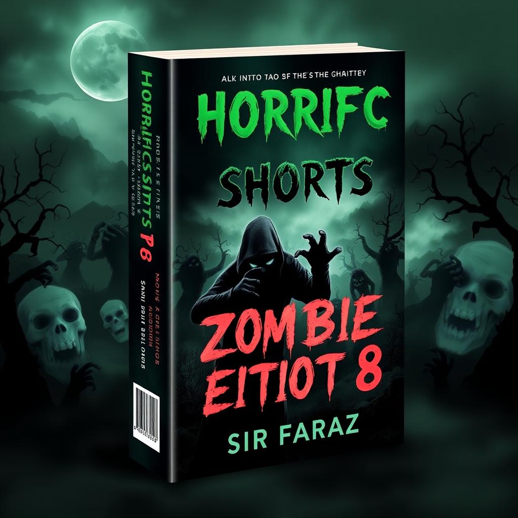 A chilling and atmospheric book cover for 'Horrific Shorts: Zombie Edition 8' by Sir Faraz