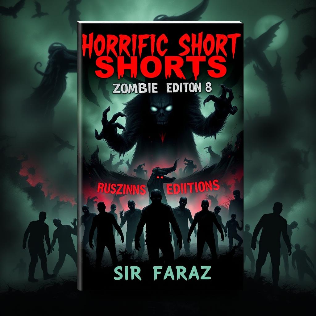 A striking and eerie book cover for 'Horrific Shorts: Zombie Edition 8' by Sir Faraz