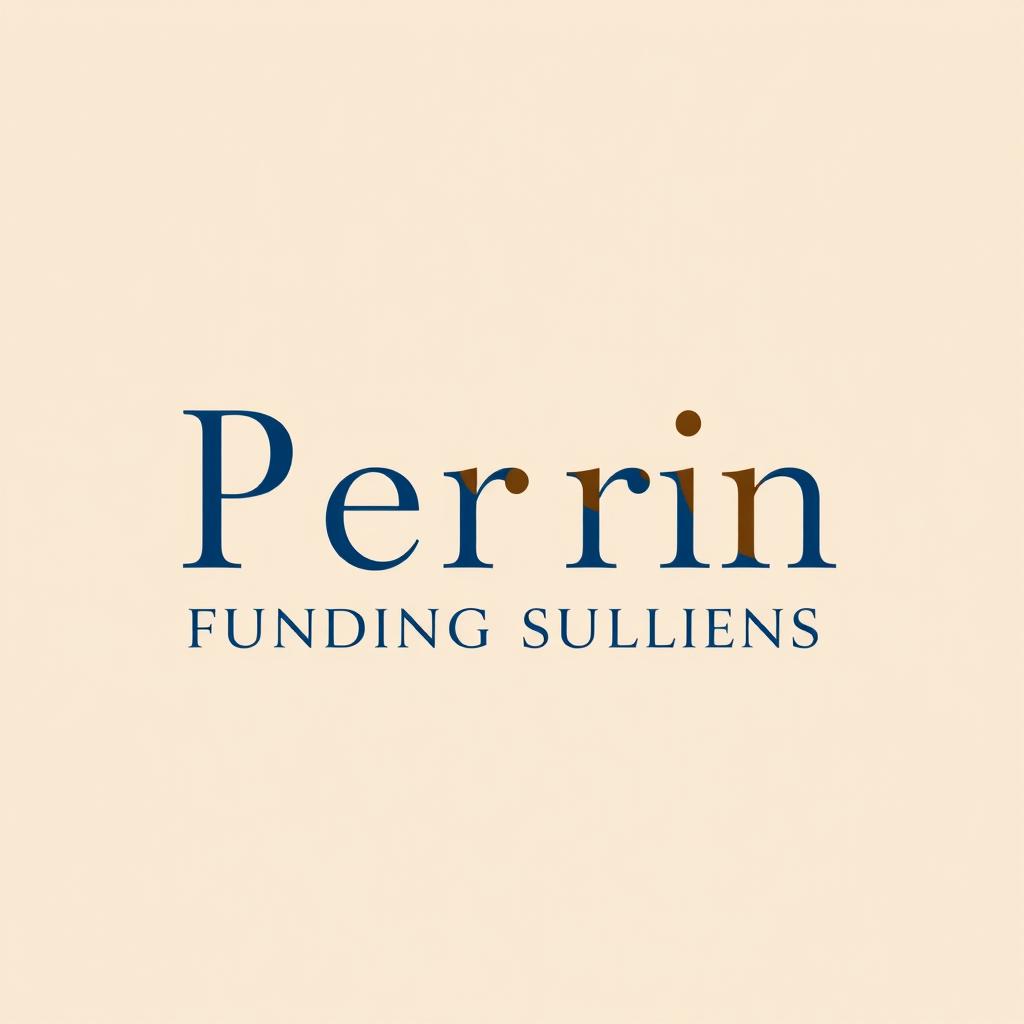 A classic and sophisticated logo for 'Perrin Funding Solutions', incorporating both text and an abstract symbol
