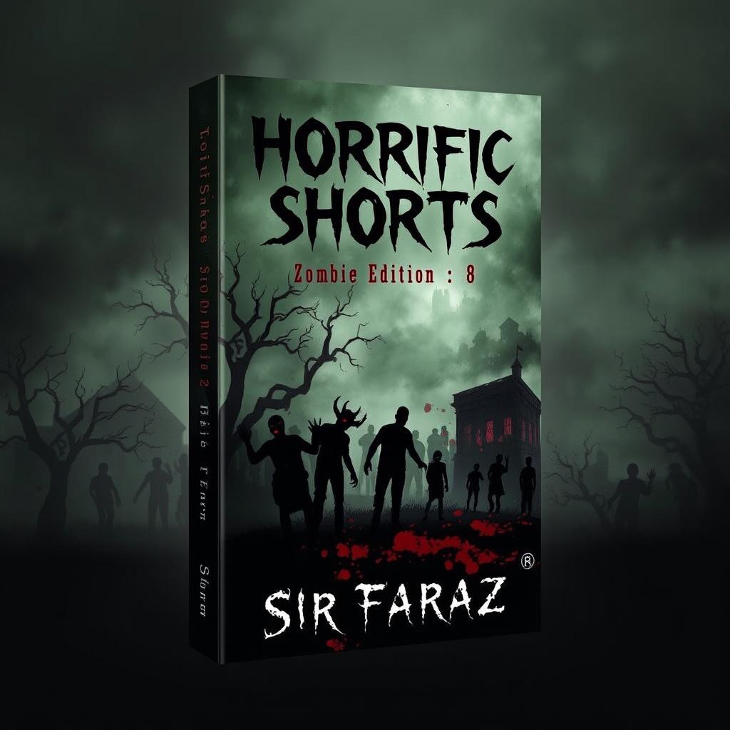 An atmospheric and haunting book cover for 'Horrific Shorts: Zombie Edition 8' by Sir Faraz