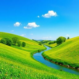 A beautiful green scenery depicting a serene countryside landscape