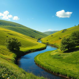 A beautiful green scenery depicting a serene countryside landscape