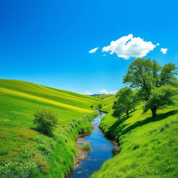 A beautiful green scenery depicting a serene countryside landscape