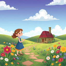 A whimsical short story set in a quaint little village surrounded by rolling hills and blooming wildflowers