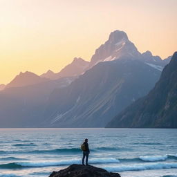 A serene landscape depicting a majestic mountain range meeting a tranquil ocean, symbolizing a powerful life lesson about balance and perspective