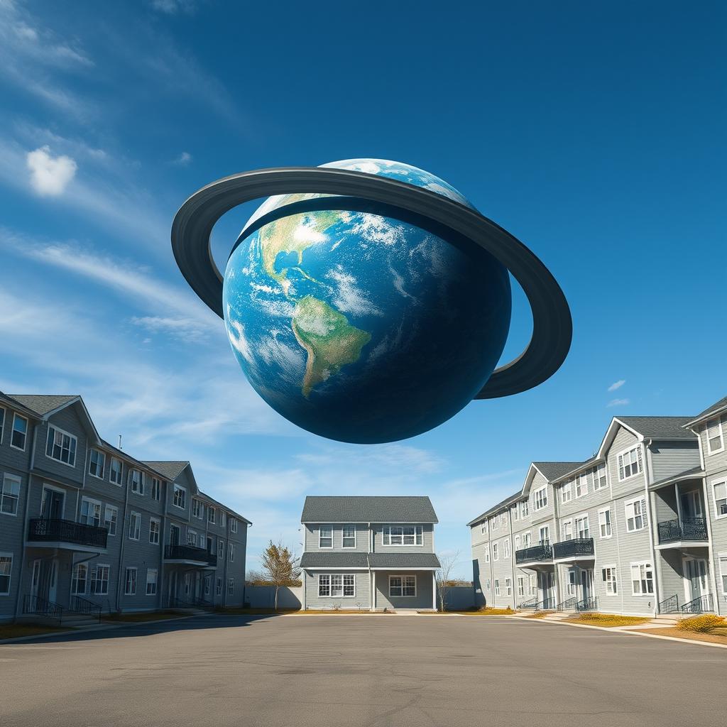 In an asphalt courtyard, there are five-story panel houses painted in gray-white colors