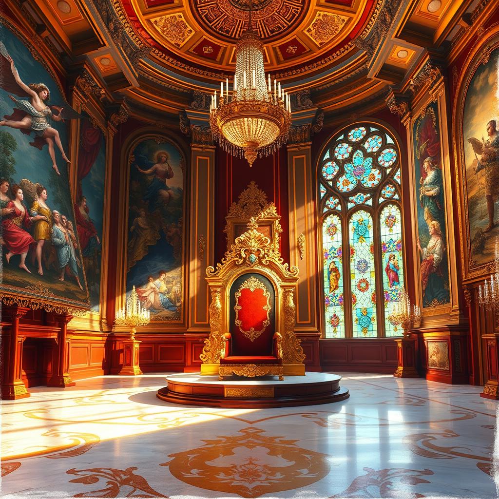 A grand throne room, beautifully depicted in a brushstroke style