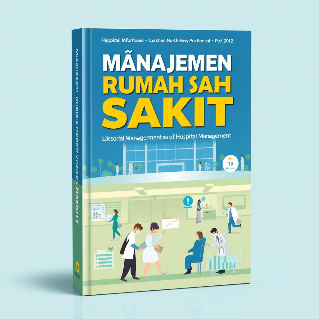 A visually appealing and informative book cover design for a book titled 'Manajemen Rumah Sakit'
