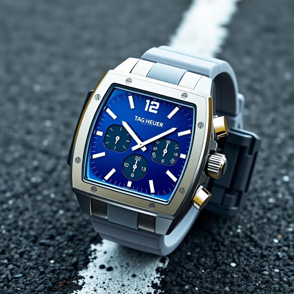 A sporty wristwatch inspired by the iconic Tag Heuer Monaco design, featuring a robust square stainless steel case