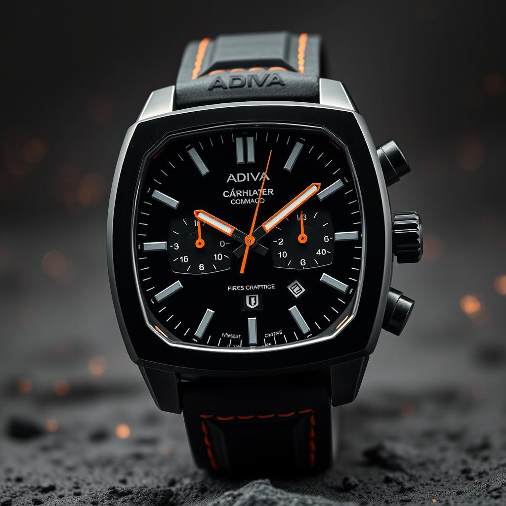 A sporty wristwatch inspired by the Tag Heuer Monaco, featuring a bold black dial that enhances its athletic persona