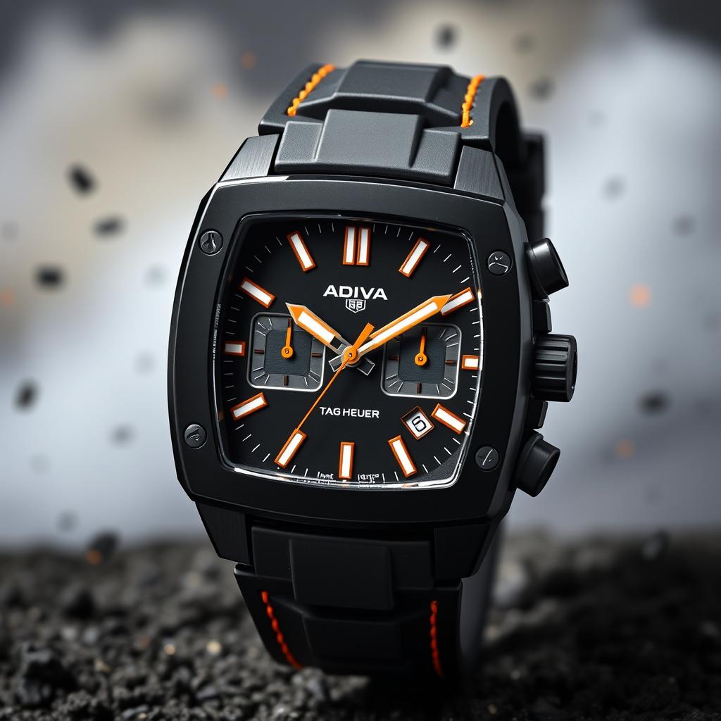 A sporty wristwatch inspired by the Tag Heuer Monaco, featuring a stylish dark grey dial that enhances its athletic aesthetic