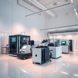 A contemporary and sophisticated scene focused on lithium-ion technology, highlighting a cutting-edge manufacturing aspect without the presence of workers