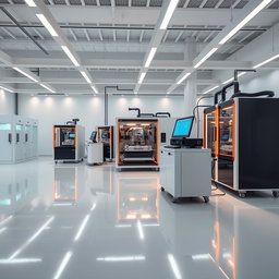 A contemporary and sophisticated scene focused on lithium-ion technology, highlighting a cutting-edge manufacturing aspect without the presence of workers