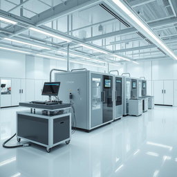A contemporary and sophisticated scene focused on lithium-ion technology, highlighting a cutting-edge manufacturing aspect without the presence of workers
