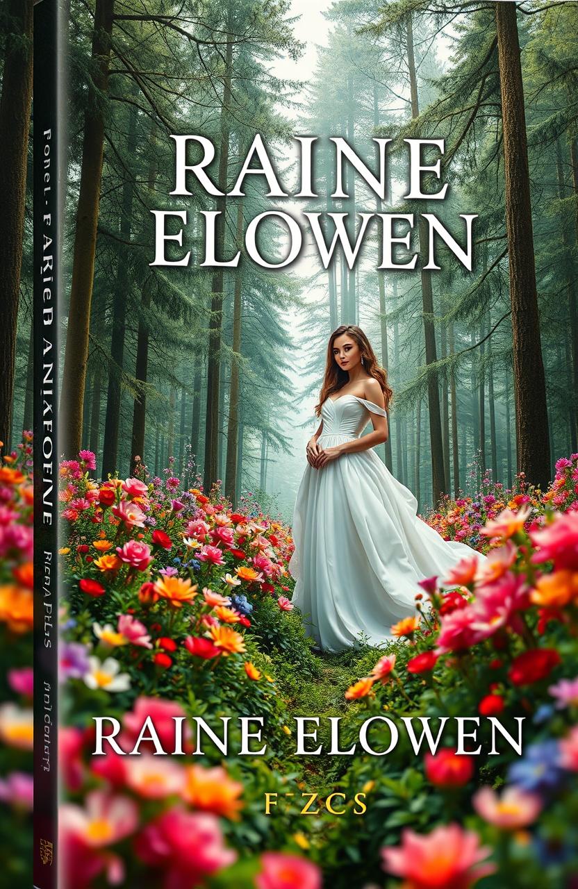 A captivating book cover design for "RAINE ELOWEN" by "FZCS" featuring a mesmerizing forest scene