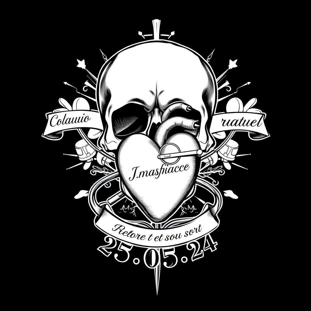 A custom tattoo design featuring the names 'Clau' and 'J