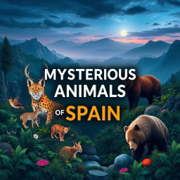 A stunning YouTube video cover in 16:9 format showcasing the most mysterious and strange animals of Spain