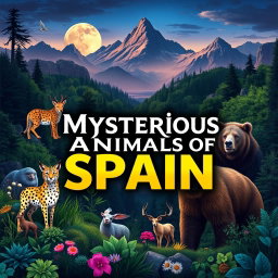 A stunning YouTube video cover in 16:9 format showcasing the most mysterious and strange animals of Spain