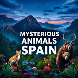 A stunning YouTube video cover in 16:9 format showcasing the most mysterious and strange animals of Spain