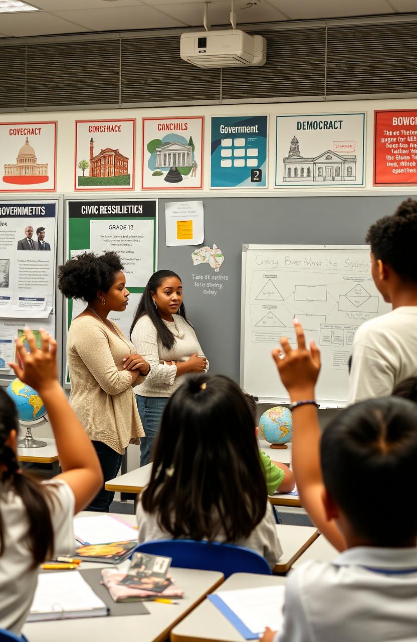A classroom scene of Grade 12 students engaged in a civic education lesson