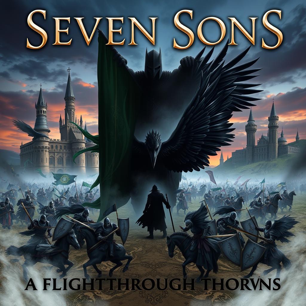 A dramatic and engaging book cover for 'Seven Sons: A Flight Through Thorns'