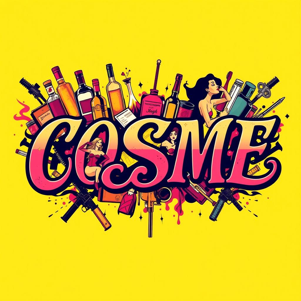 A stylish and edgy t-shirt design featuring the word 'COSME' in elegant, flowing cursive letters