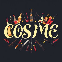 A stylish and edgy t-shirt design featuring the word 'COSME' in elegant, flowing cursive letters