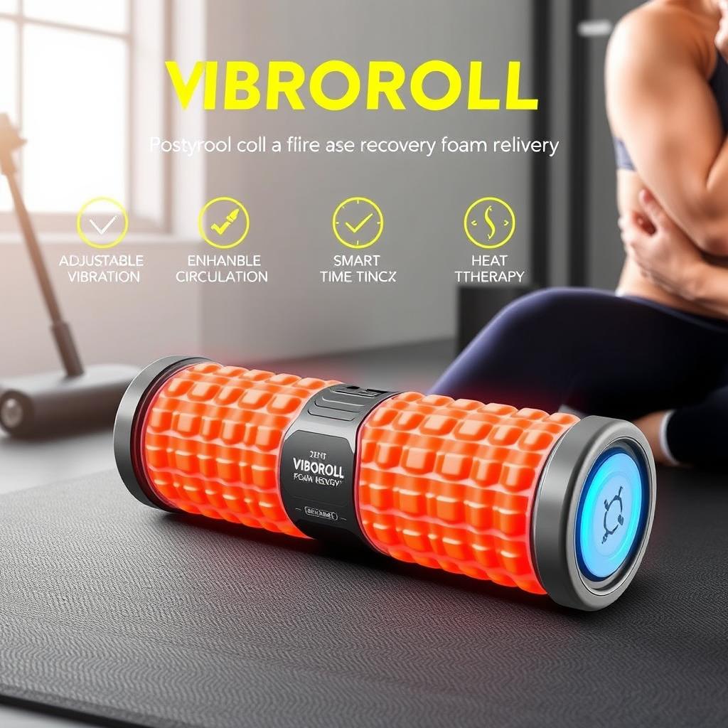 A high-tech VibroRoll Recovery Foam Roller designed for post-workout muscle recovery