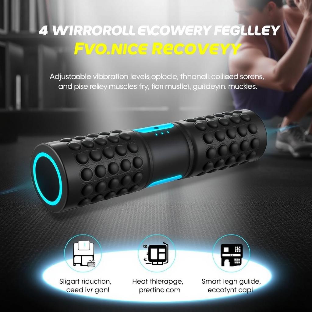 A sleek VibroRoll Recovery Foam Roller designed to aid in post-workout muscle recovery