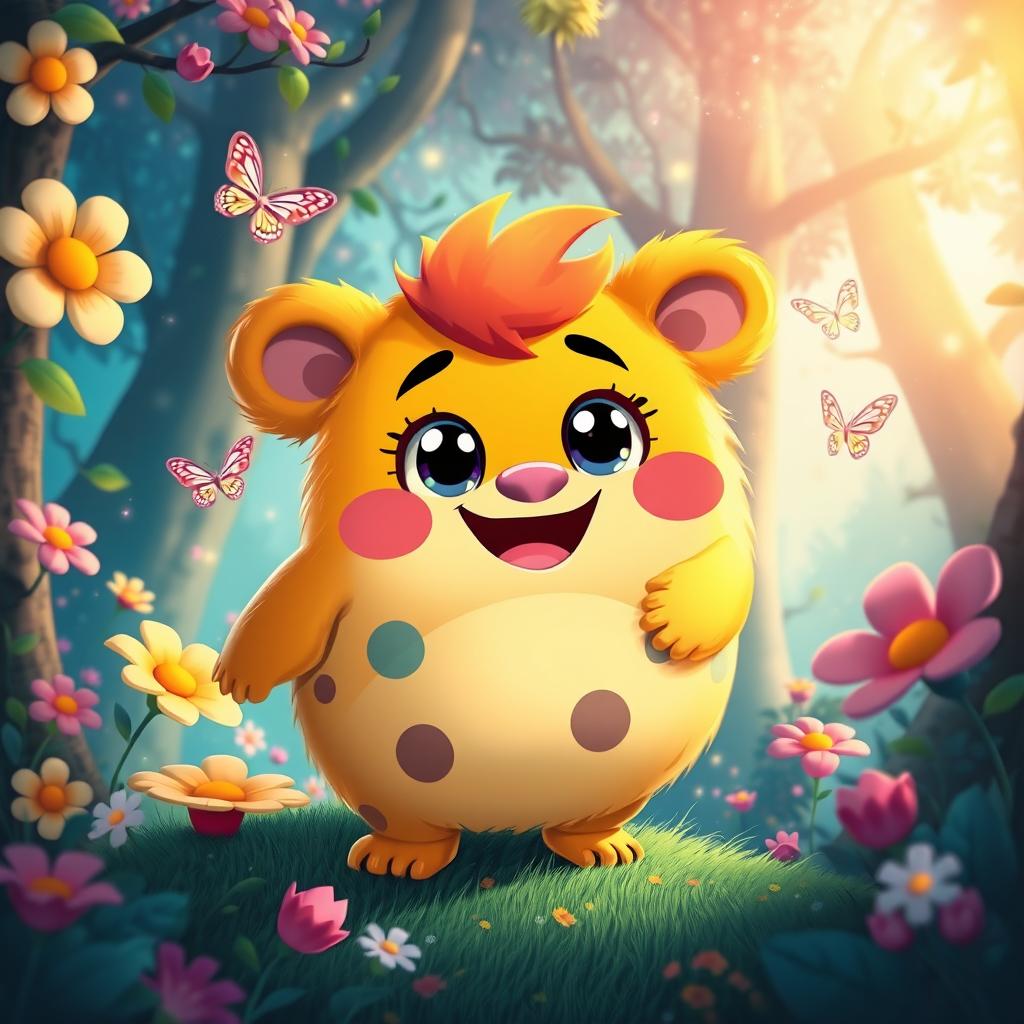 A stylized image of a whimsical, fat, and wobbly creature named Labubu, resembling a fusion between a cartoonish monster and a playful teddy bear