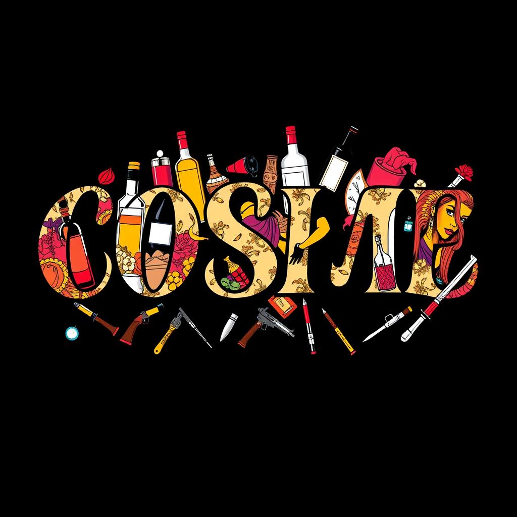 A striking t-shirt design featuring the word 'COSME' in elegant, flowing cursive letters