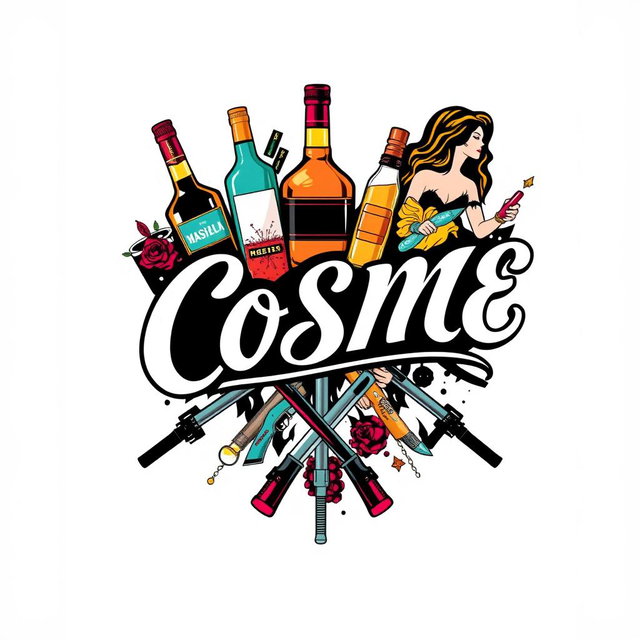 A striking t-shirt design featuring the word 'COSME' in elegant, flowing cursive letters