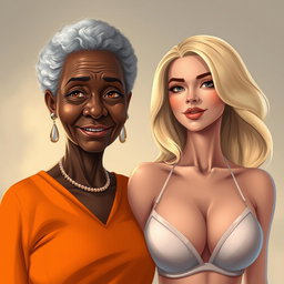 A realistic illustration of an older African woman with distinctive features, showcasing her natural beauty and character