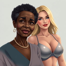 A realistic illustration of an older African woman with distinctive features, showcasing her natural beauty and character