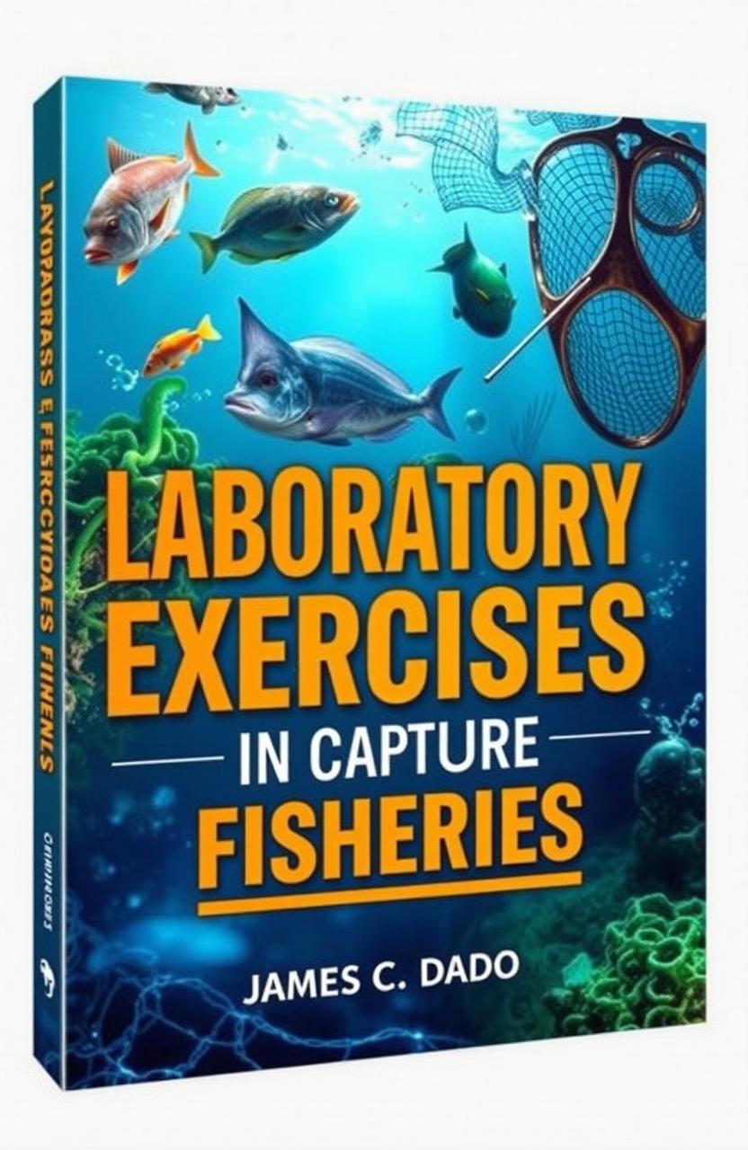 A stunning and professionally designed book cover for the title 'LABORATORY EXERCISES IN CAPTURE FISHERIES' by James C