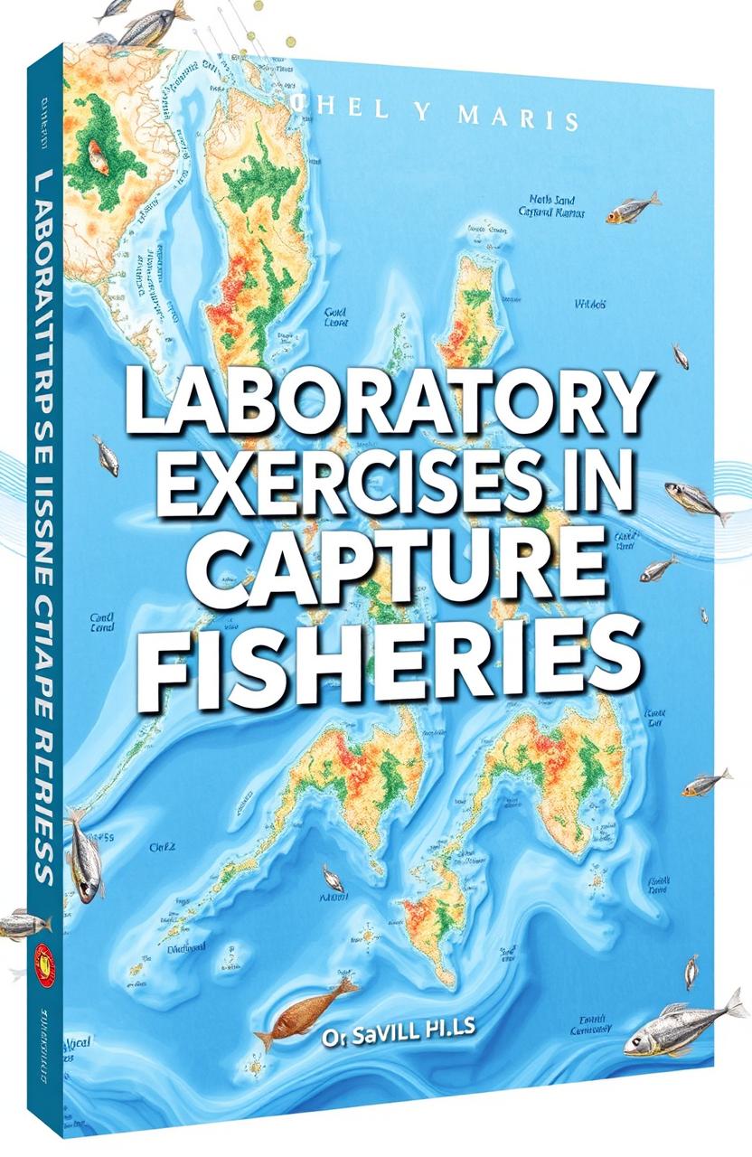 A stunning, professionally designed book cover for "LABORATORY EXERCISES IN CAPTURE FISHERIES" featuring detailed and colorful maps of the Philippines
