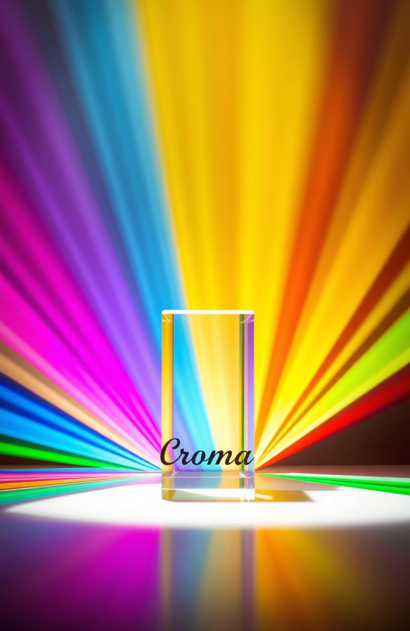 A beautiful and artistic representation of a transparent prism positioned centrally, with an array of vibrant colored beams radiating outward in brilliant hues of pink, red, yellow, blue, green, and white