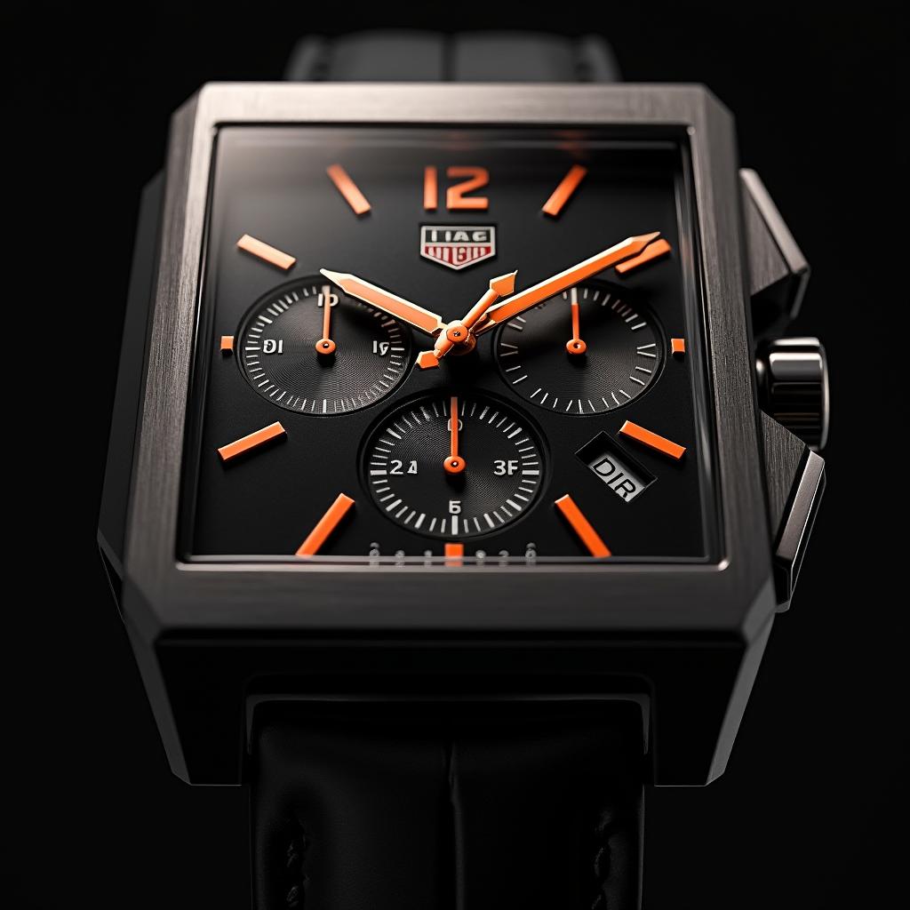 A luxurious wristwatch with a square design that mimics the iconic TAG Heuer Monaco case shape