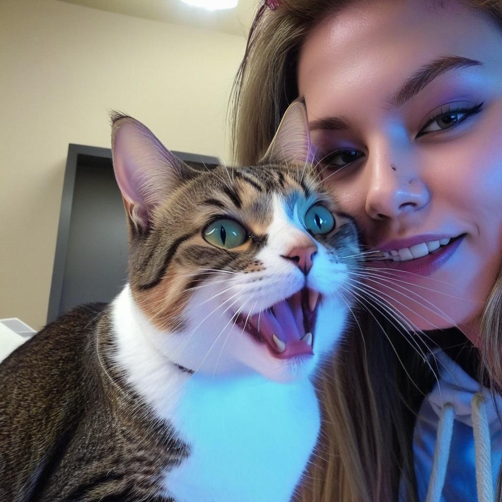 Heartwarming Selfie: Girl & Her Playful Tabby Cat