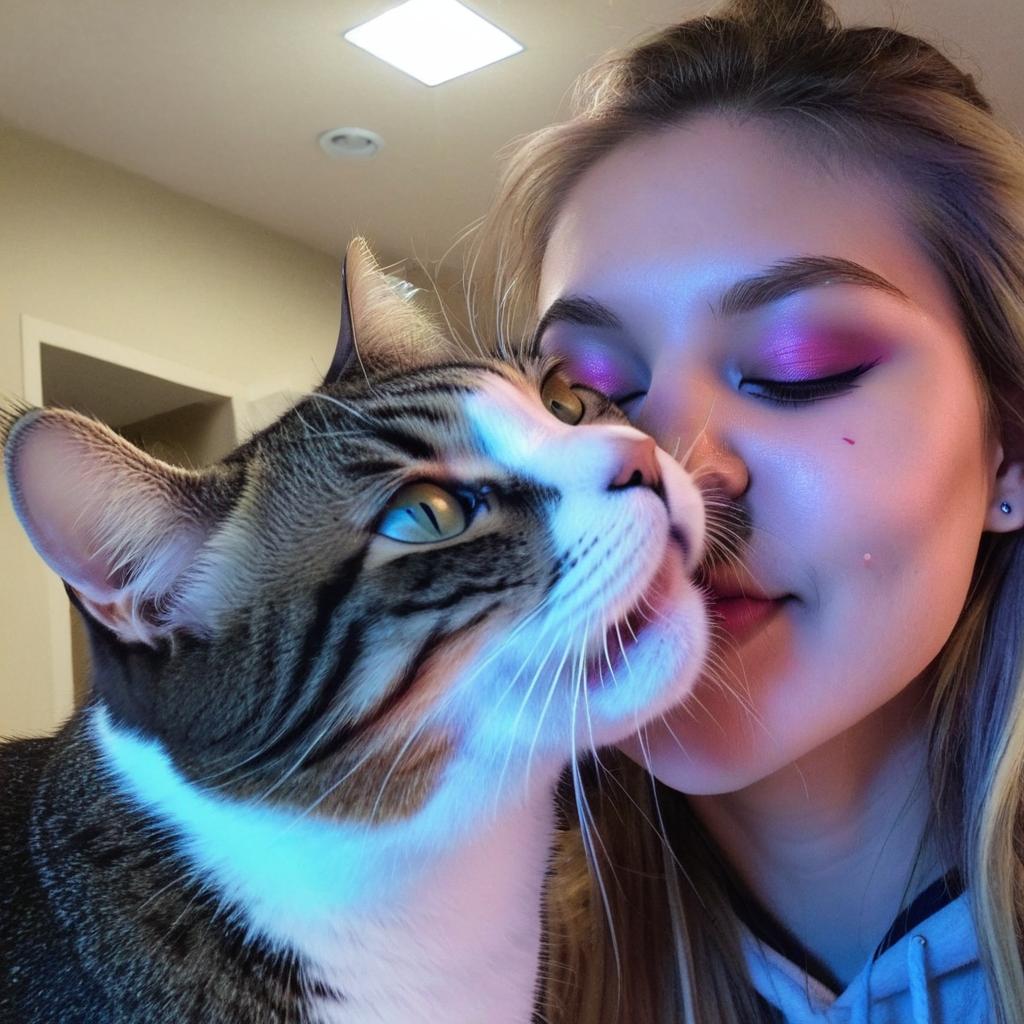 A Moment of Love: Girl Kissing Her Tabby Cat