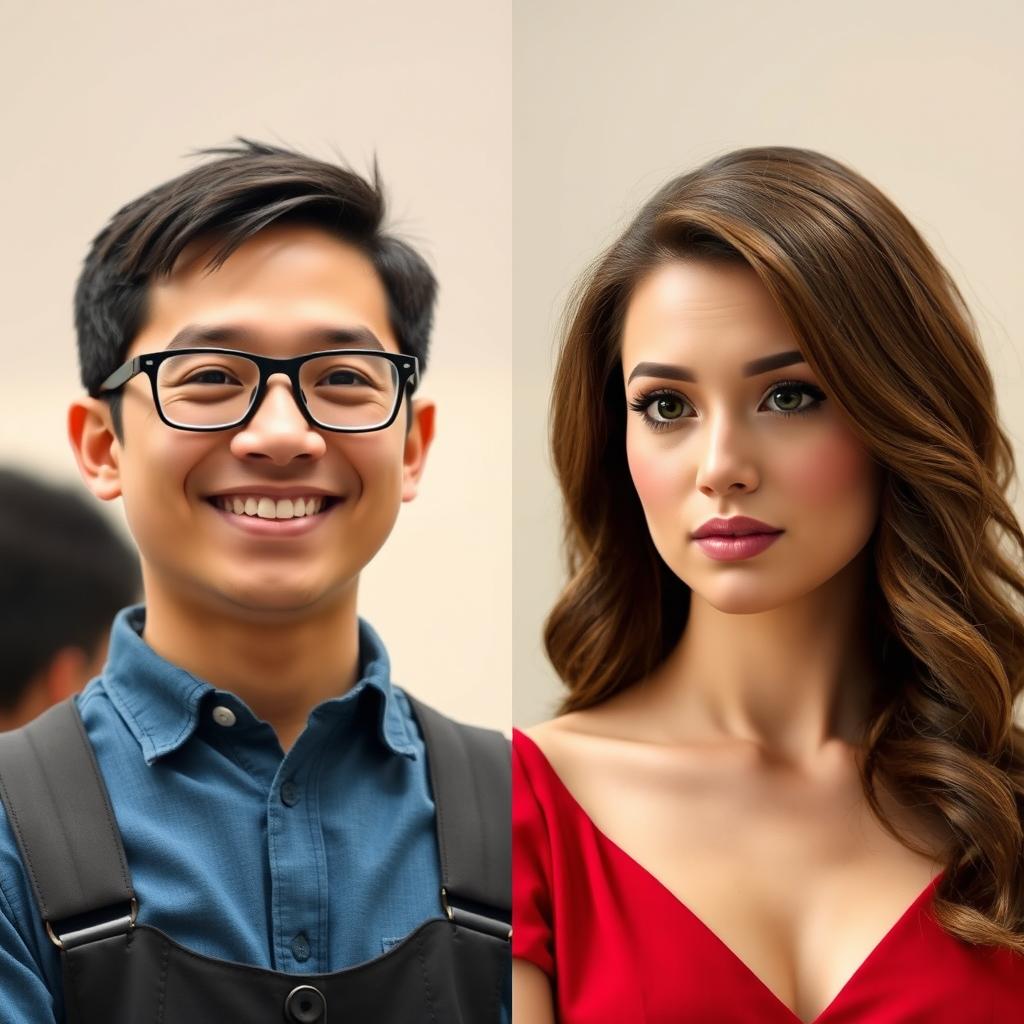 A digital collage featuring two side-by-side portraits of individuals
