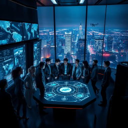 An intense and atmospheric scene from 'The Osiris Agenda', capturing the essence of a conspiracy thriller set in a near-future world