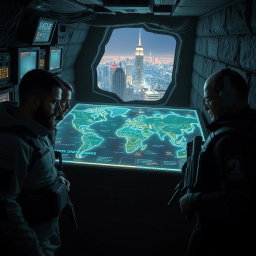 An electrifying and suspenseful image inspired by 'The Osiris Agenda', set in a near-future world filled with conspiracy and intrigue