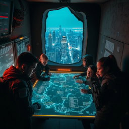 An electrifying and suspenseful image inspired by 'The Osiris Agenda', set in a near-future world filled with conspiracy and intrigue