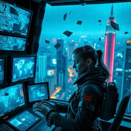 A dramatic and captivating image capturing the essence of 'The Osiris Agenda', a conspiracy thriller set in a near-future setting