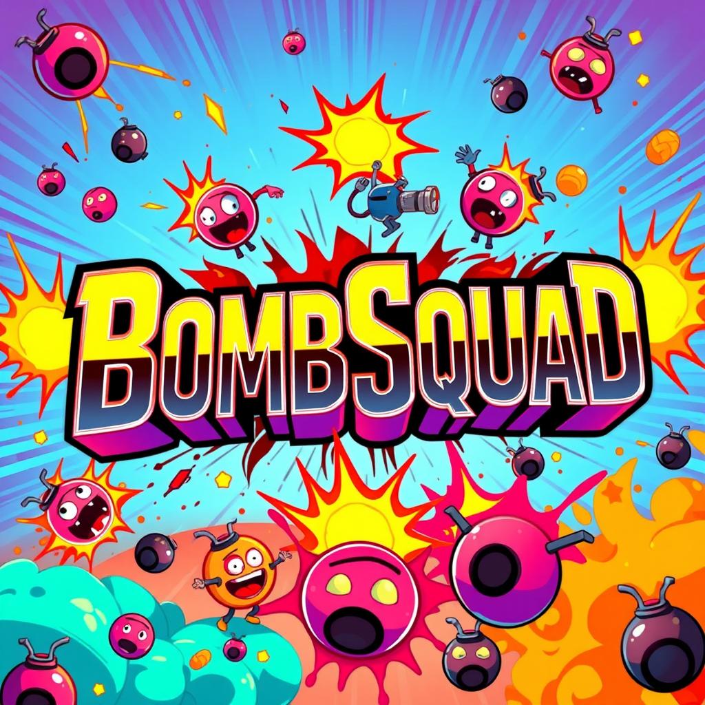 A vibrant and dynamic digital artwork featuring explosive action elements reminiscent of a party game