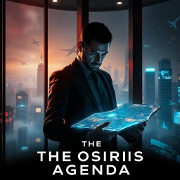 A striking visual representation of 'The Osiris Agenda', depicting a conspiracy thriller in a near-future setting