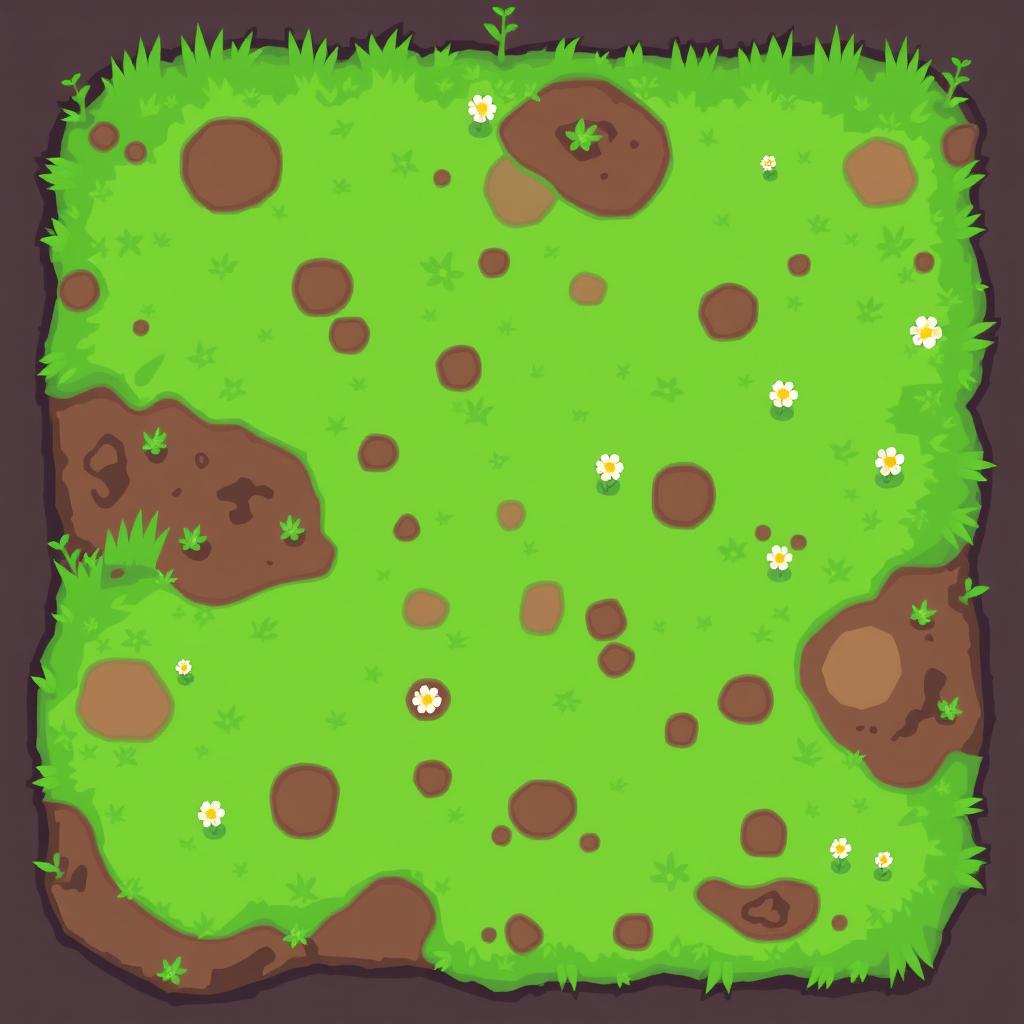 A pixel art style top-down view of a grassy terrain, ideal for a 2D game