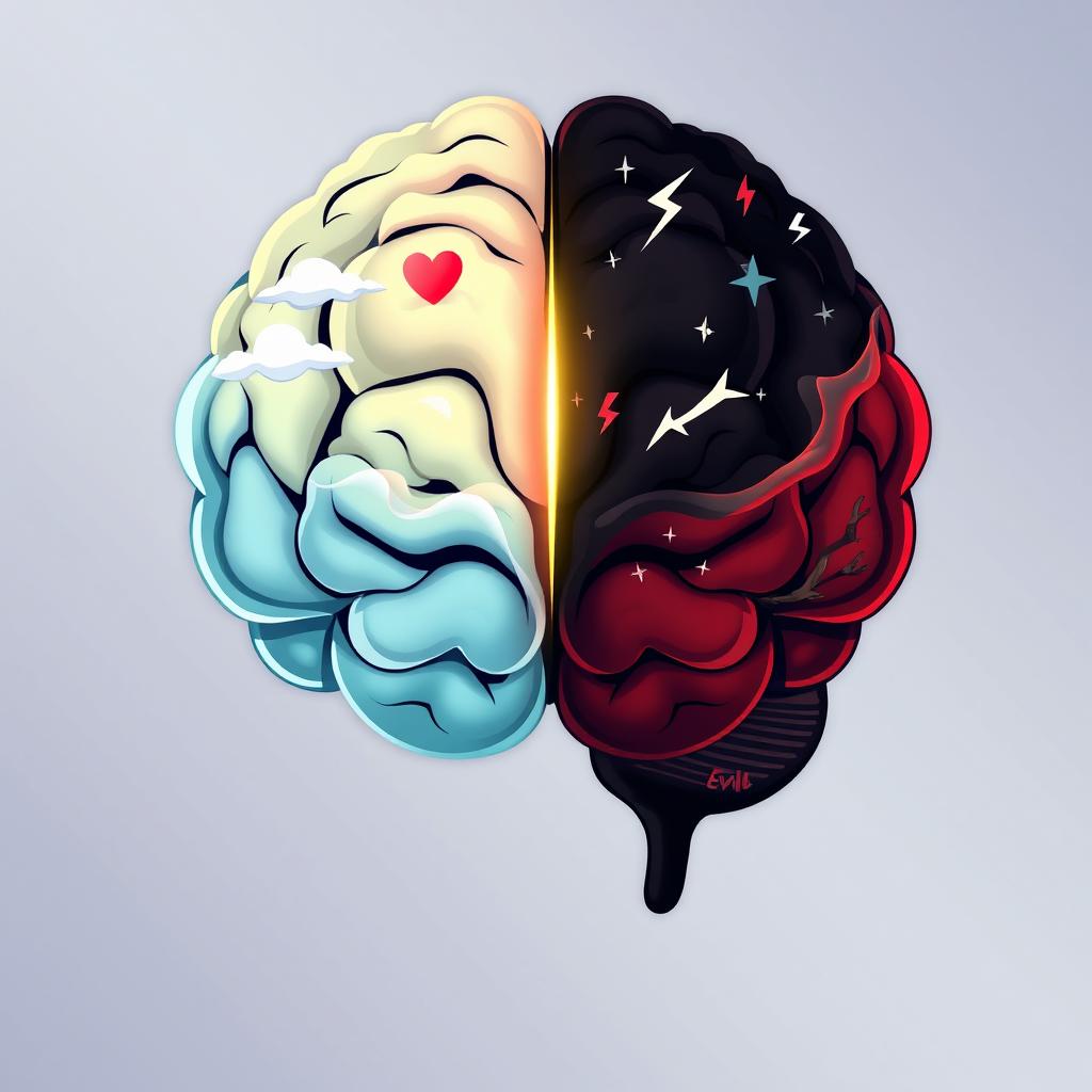 An illustration of a human brain divided into two halves